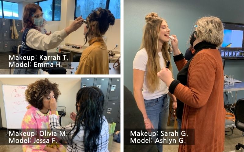 makeup artists and models at Aveda Institute Portland's self love photoshoot