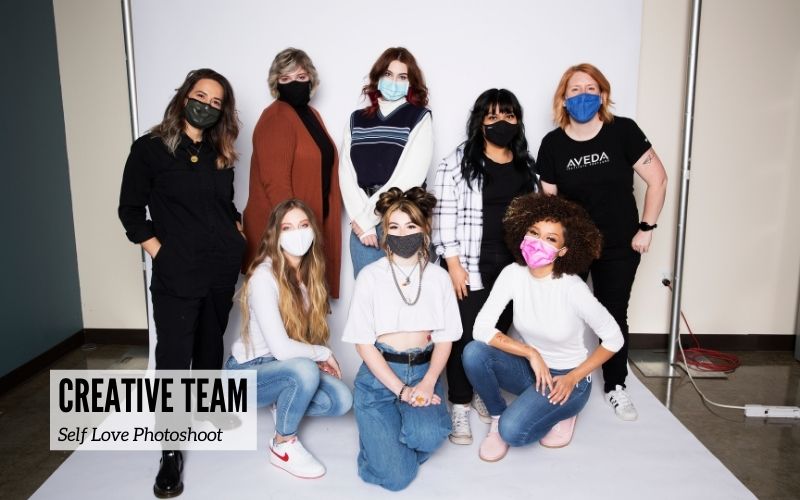 The creative team of hair stylists, makeup artists and models from the self love photoshoot