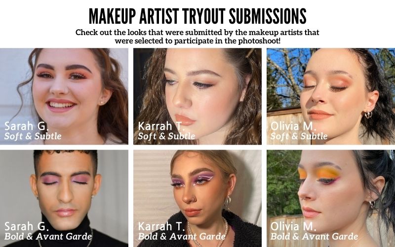 Makeup artist tryout submissions photos of a soft and subtle makeup look and a bold and avant garde makeup look
