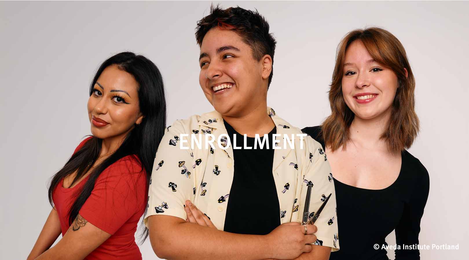 image of a students at aveda institute portland together on enrollment