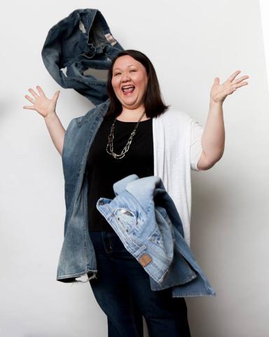 Alicia wearing jeans to support Columbia Riverkeepers Hair, makeup, Aveda Institute Portland