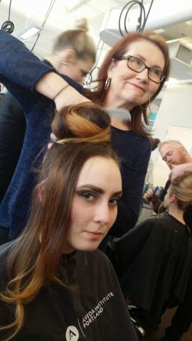 Lisa W BTS photoshoot styling Stylist working, aveda institute portland