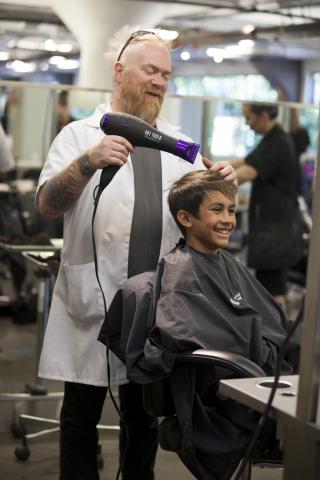 Brian Cline BTS Max Johnson Boys Cut, Aveda Institute Portland